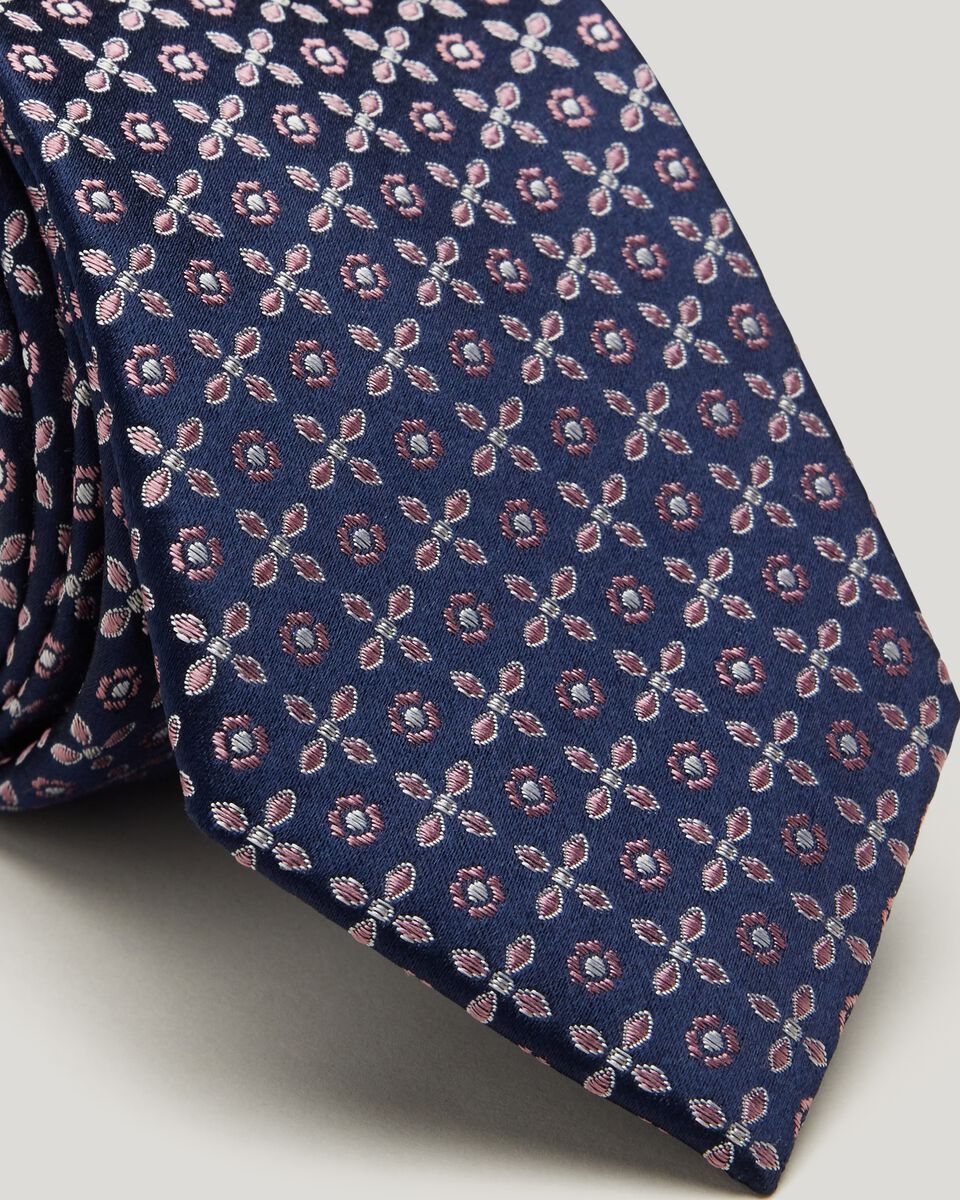 Silk Geo Jacquard Tie, Navy, hi-res